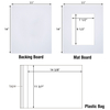 Acid Free 25 Pack 11x14 Pre-Cut Mat Board Show Kit for 8x10 Photos, Prints or Artworks, 25 Core Bevel Cut Matts and 25 Backing Boards and 25 Crystal Plastic Bags, White