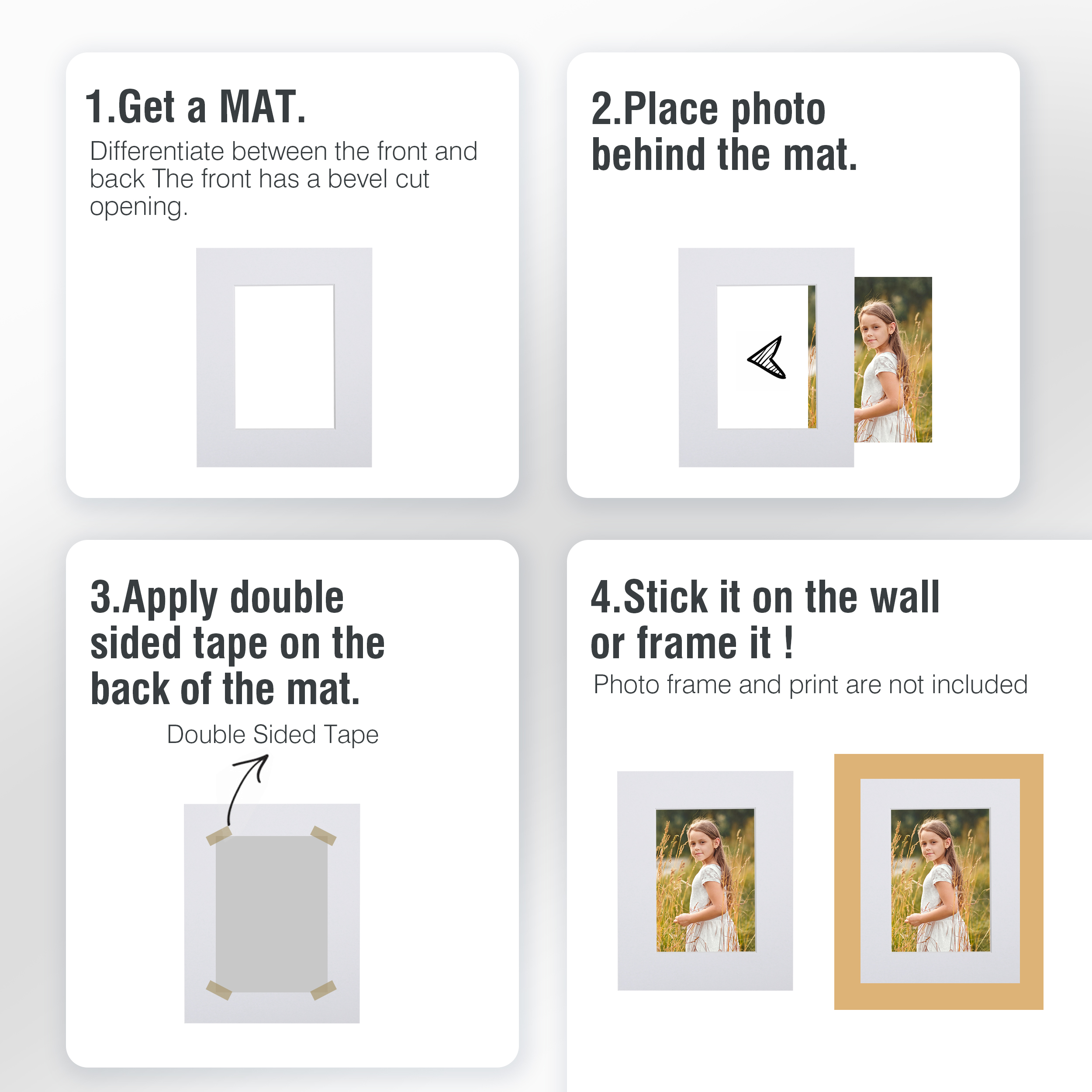 Falling in Art 50 Pack White Acid Free Pre Cut Mats - 11x14 Picture Frame Mats for 8x10 Photos with White Core Bevel Cut Matting for Prints, Artwork, and DIY Projects