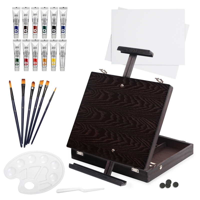 Falling in Art Tabletop Easel Painting Set -23 Pieces Acrylic Painting Kit with Black Box Easel, 12 Acrylic Paints, Canvas Panels, Brushes, Palette for Teens, Adults, Beginners, Artists