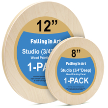Unfinished Round Birch Wood Canvas Panels Kit, Falling in Art 2 Pack of 2 Sizes 8' and 12' Studio 3/4’’ Deep Cradle Boards for Pouring Art, Crafts, Painting, and More