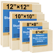 Unfinished Birch Wood Canvas Panels Kit, Falling in Art 8 Pack of 4 Sizes Studio 3/4’’ Deep Cradle Boards for Pouring Art, Crafts, Painting, and More