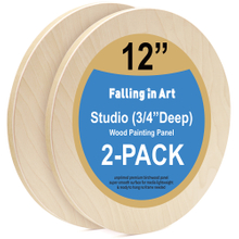 Unfinished Round Birch Wood Canvas Panels Kit, Falling in Art 2 Pack of 12’’ Studio 3/4’’ Deep Cradle Boards for Pouring Art, Crafts, Painting, and More