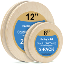 Unfinished Round Birch Wood Canvas Panels Kit, Falling in Art 4 Pack of 2 Sizes 8' and 12' Studio 3/4’’ Deep Cradle Boards for Pouring Art, Crafts, Painting, and More