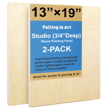 Unfinished Birch Wood Canvas Panels Kit, Falling in Art 2 Pack of 12x16’’ Studio 3/4’’ Deep Cradle Boards for Pouring Art, Crafts, Painting, and More