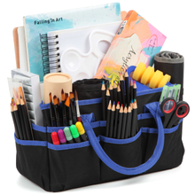Jjring Craft and Art Organizer Tote Bag - 600D Blue Nylon Fabric Art Caddy with Pockets - for Art, Craft, Sewing, Medical, and Office Supplies Storage