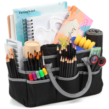Jjring Craft and Art Organizer Tote Bag - 600D Silver Nylon Fabric Art Caddy with Pockets - for Art, Craft, Sewing, Medical, and Office Supplies Storage