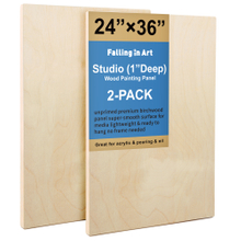 Falling in Art Unfinished Birch Wood Panels Kit for Painting, Wooden Canvas 2 Pack of 24"x36" Studio 1’’ Deep, Cradle Boards for Pouring, Art, Crafts, Burning and More