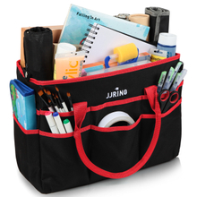 Large Multi-Functional Carrying Bag, 600D Nylon Artist Tote Bag with 16 Pockets Caddy for Art, Craft, Sewing, Make-up or School, Medical, Office Supplies Organizer, Red