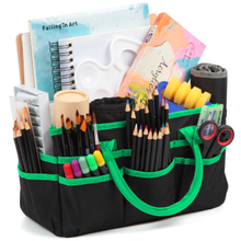Jjring Craft and Art Organizer Tote Bag - 600D Green Nylon Fabric Art Caddy with Pockets - for Art, Craft, Sewing, Medical, and Office Supplies Storage