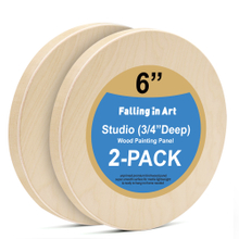 Falling in Art Unfinished Round Birch Wood Panels Kit for Painting, Wooden Canvas 2 Pack of 6" Studio 3/4" Deep, Cradle Boards for Pouring, Art, Crafts, Burning and More