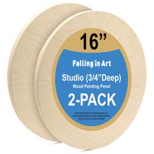 Unfinished Round Birch Wood Canvas Panels Kit, Falling in Art 2 Pack of 16’’ Studio 3/4’’ Deep Cradle Boards for Pouring Art, Crafts, Painting, and More