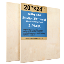 Falling in Art Unfinished Birch Wood Panels Kit for Painting, Wooden Canvas 2 Pack of 20”x24” Studio 3/4” Deep, Cradle Boards for Pouring, Art, Crafts, Burning and More